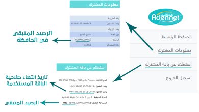 معرفه رصيدك في عدن نت